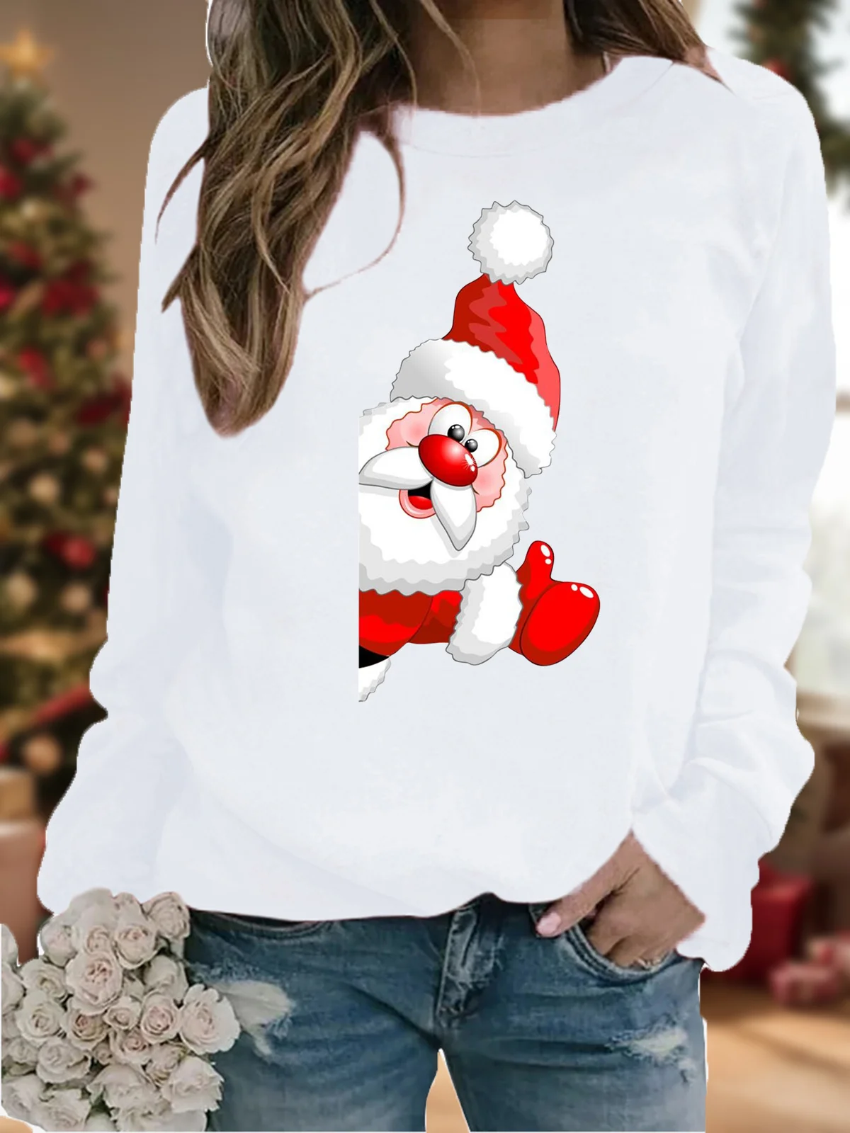 Women's Crew Neck Christmas Casual Spring/Fall Long Sleeve Sweatshirt