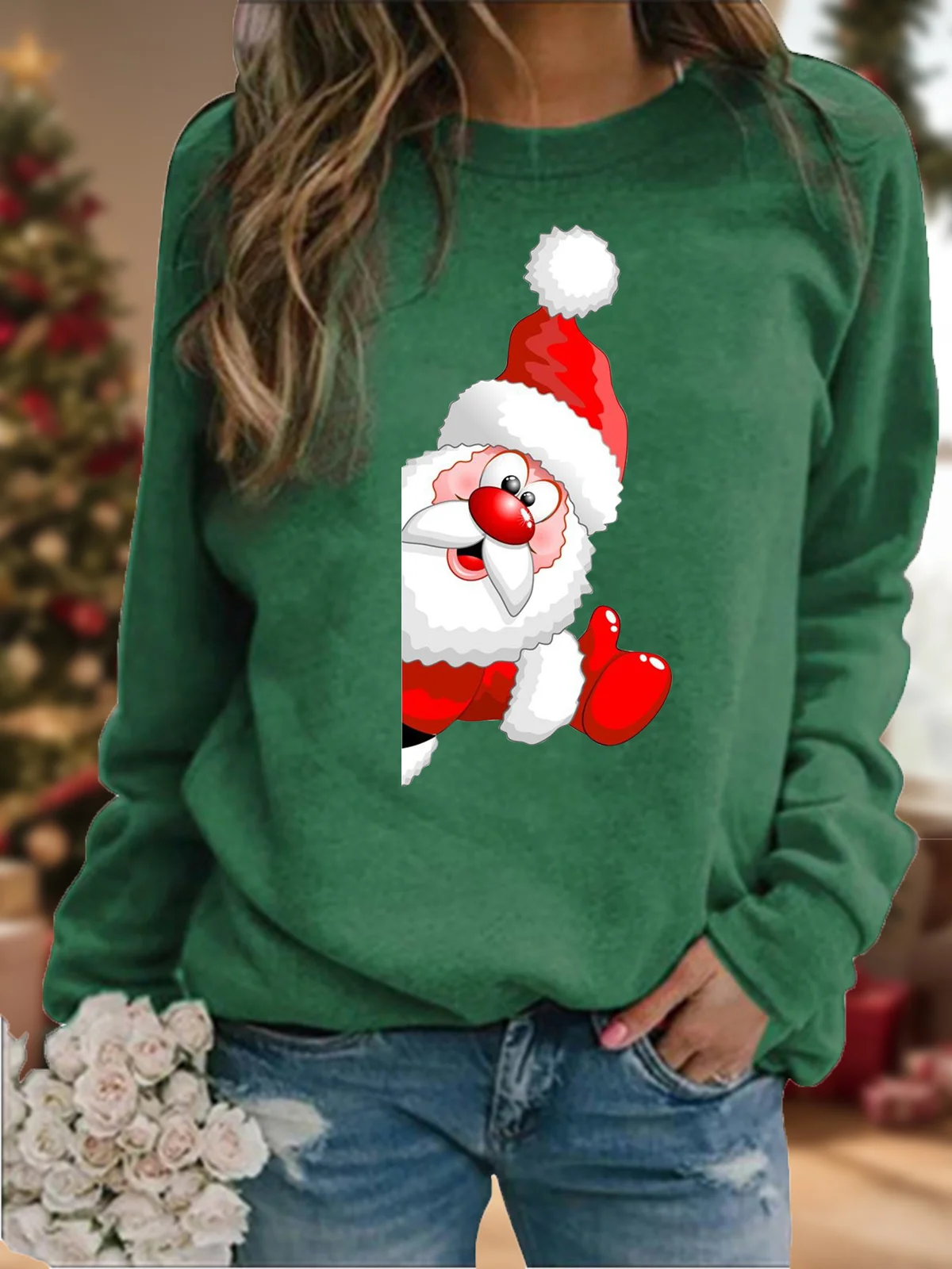 Women's Crew Neck Christmas Casual Spring/Fall Long Sleeve Sweatshirt