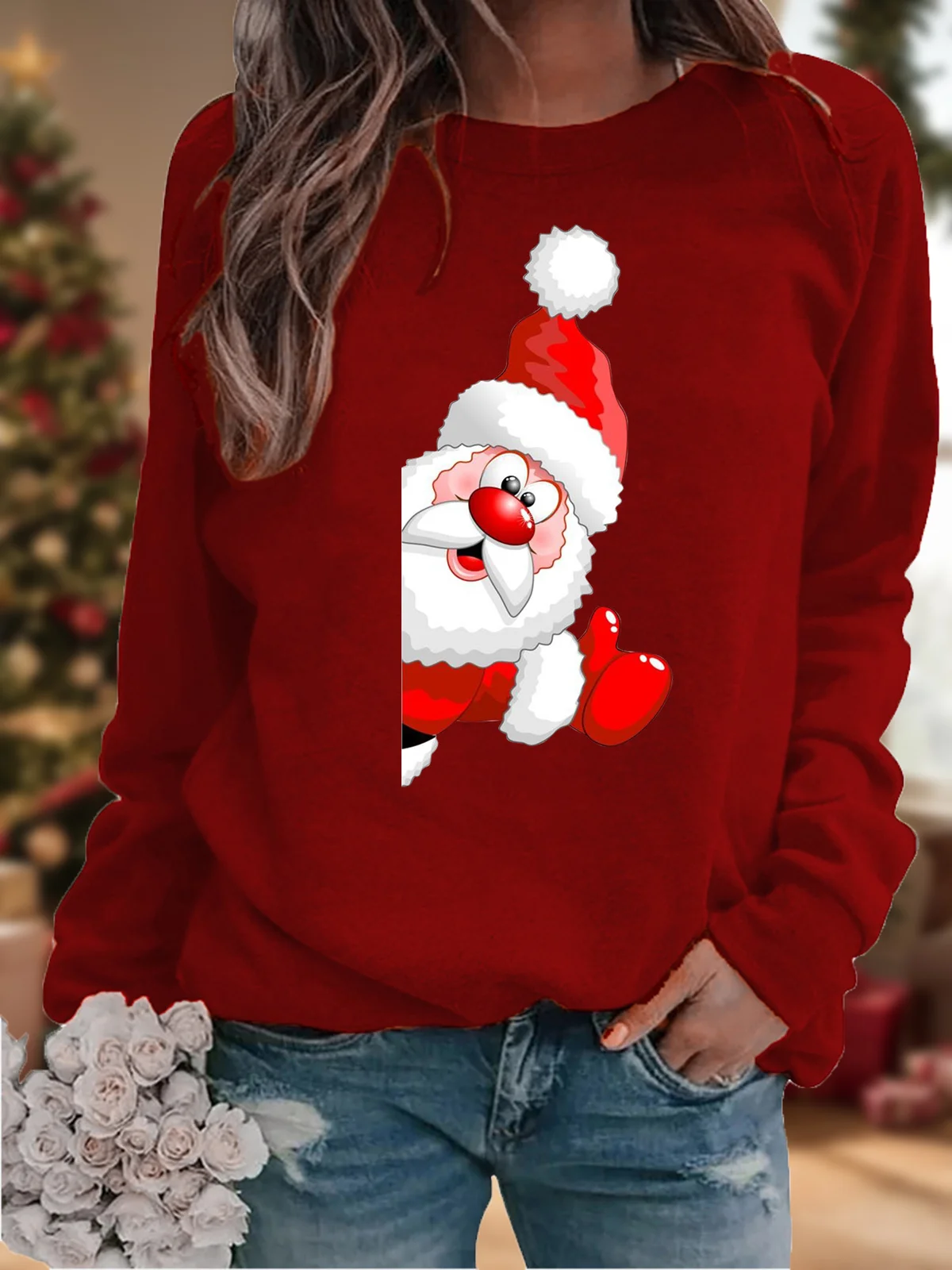 Women's Crew Neck Christmas Casual Spring/Fall Long Sleeve Sweatshirt