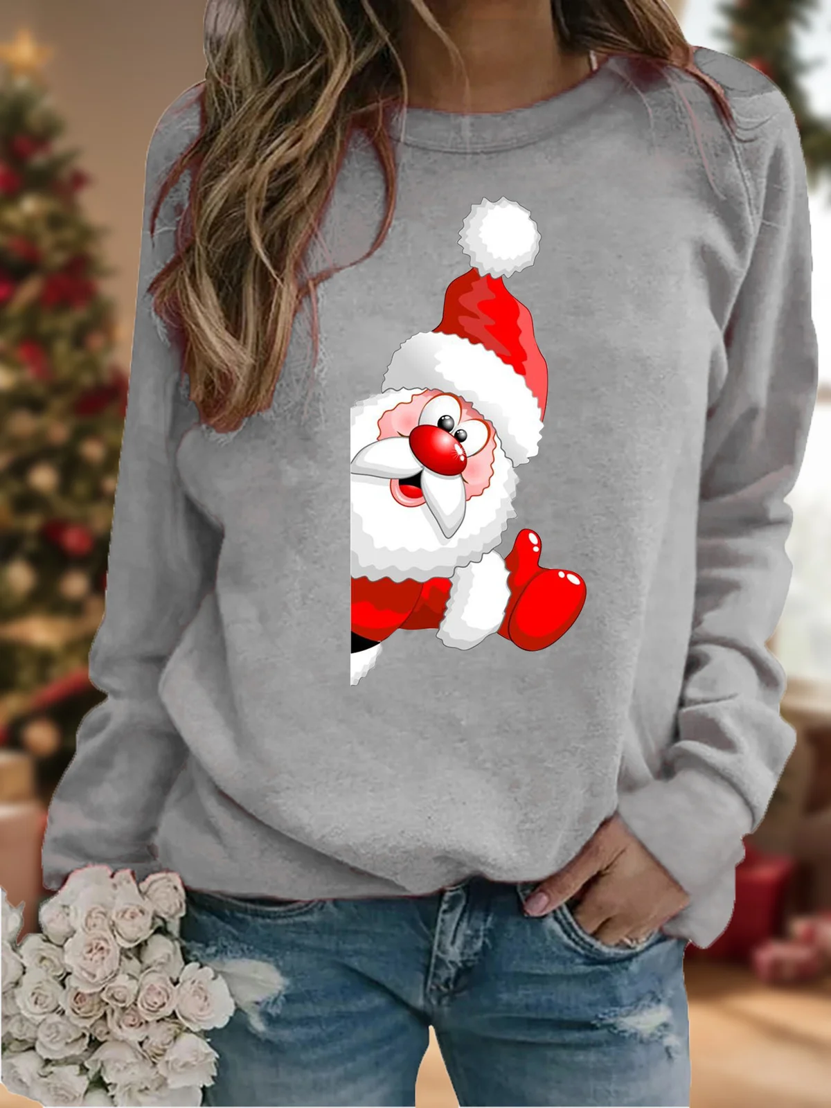 Women's Crew Neck Christmas Casual Spring/Fall Long Sleeve Sweatshirt