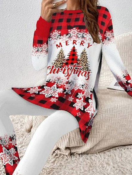 Women's Jersey Christmas Daily Going Out Two Piece Set Long Sleeve Casual Spring/Fall Top With Pants Matching Set