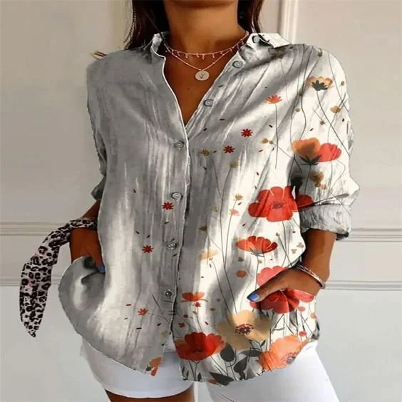 Women's Long Sleeve Shirt Spring/Fall Geometric Shirt Collar Daily Going Out Casual Top