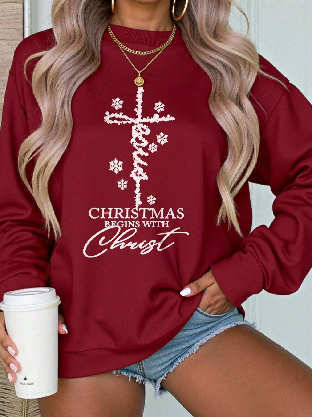 Women's Christmas Crew Neck Text Letters Casual Spring/Fall Long Sleeve Sweatshirt