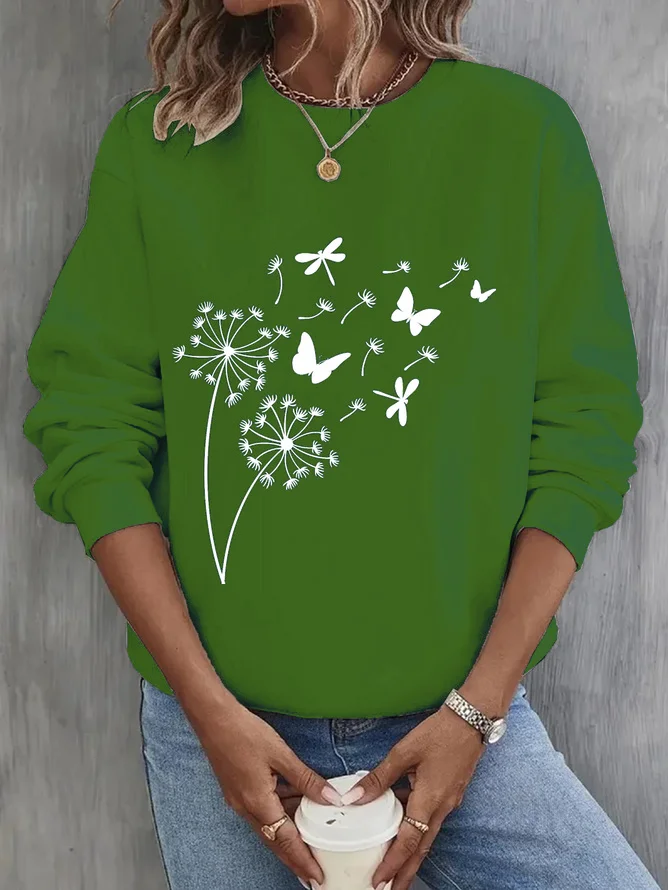 Women's Crew Neck Dandelion Casual Spring/Fall Cotton Long Sleeve Sweatshirt