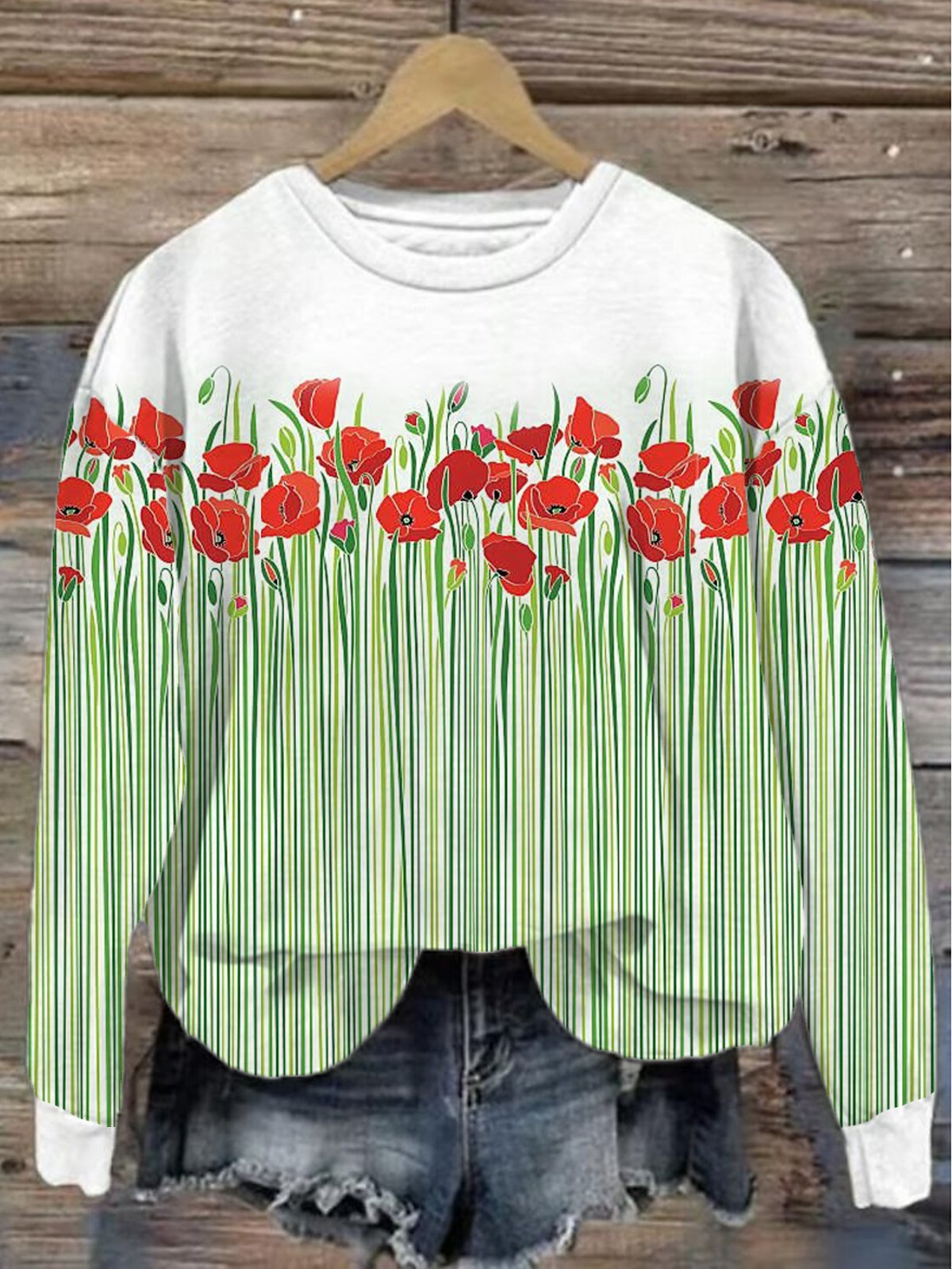 Women's Crew Neck Floral Casual Spring/Fall Cotton Long Sleeve Sweatshirt