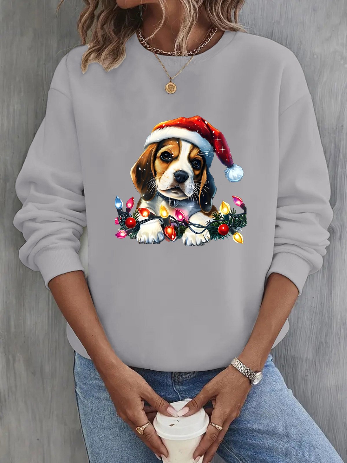 Women's Crew Neck Christmas Casual Spring/Fall Long Sleeve Sweatshirt