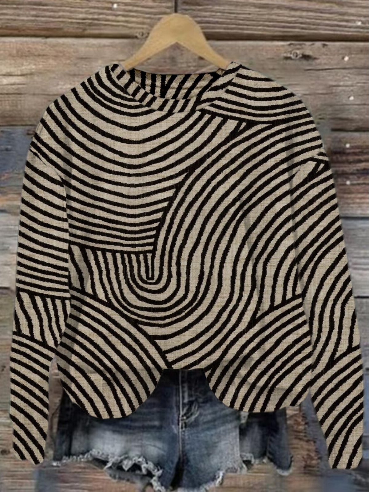 Women's Crew Neck Abstract Stripes Casual Spring/Fall Cotton Long Sleeve Sweatshirt