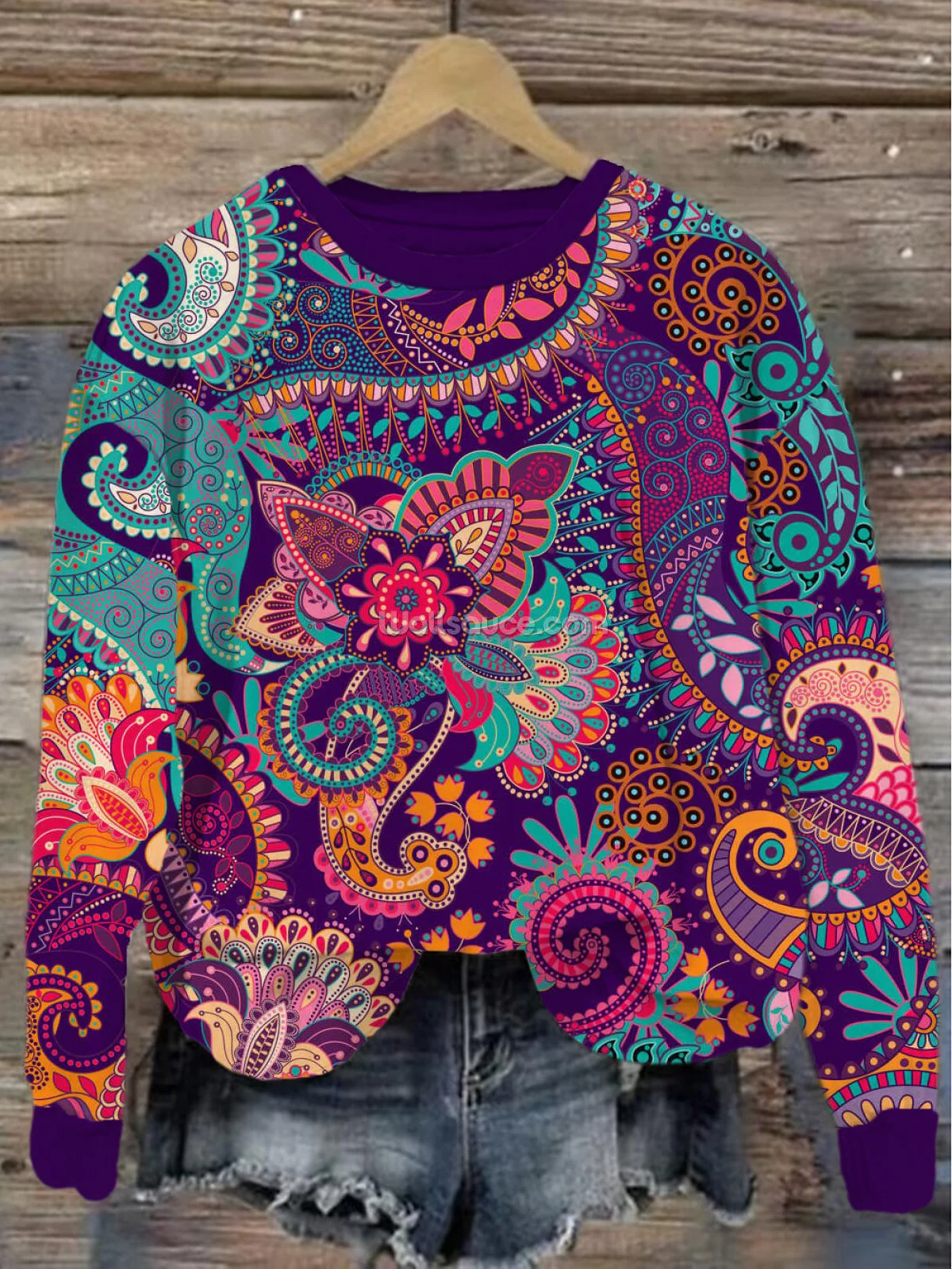 Women's Crew Neck Ethnic Casual Spring/Fall Cotton Long Sleeve Sweatshirt