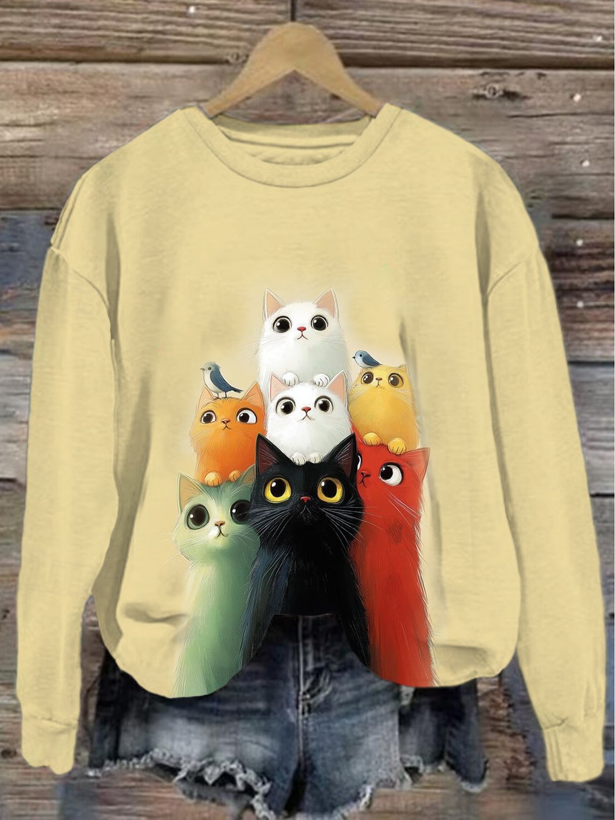 Women's Crew Neck Cat Casual Spring/Fall Cotton Long Sleeve Sweatshirt