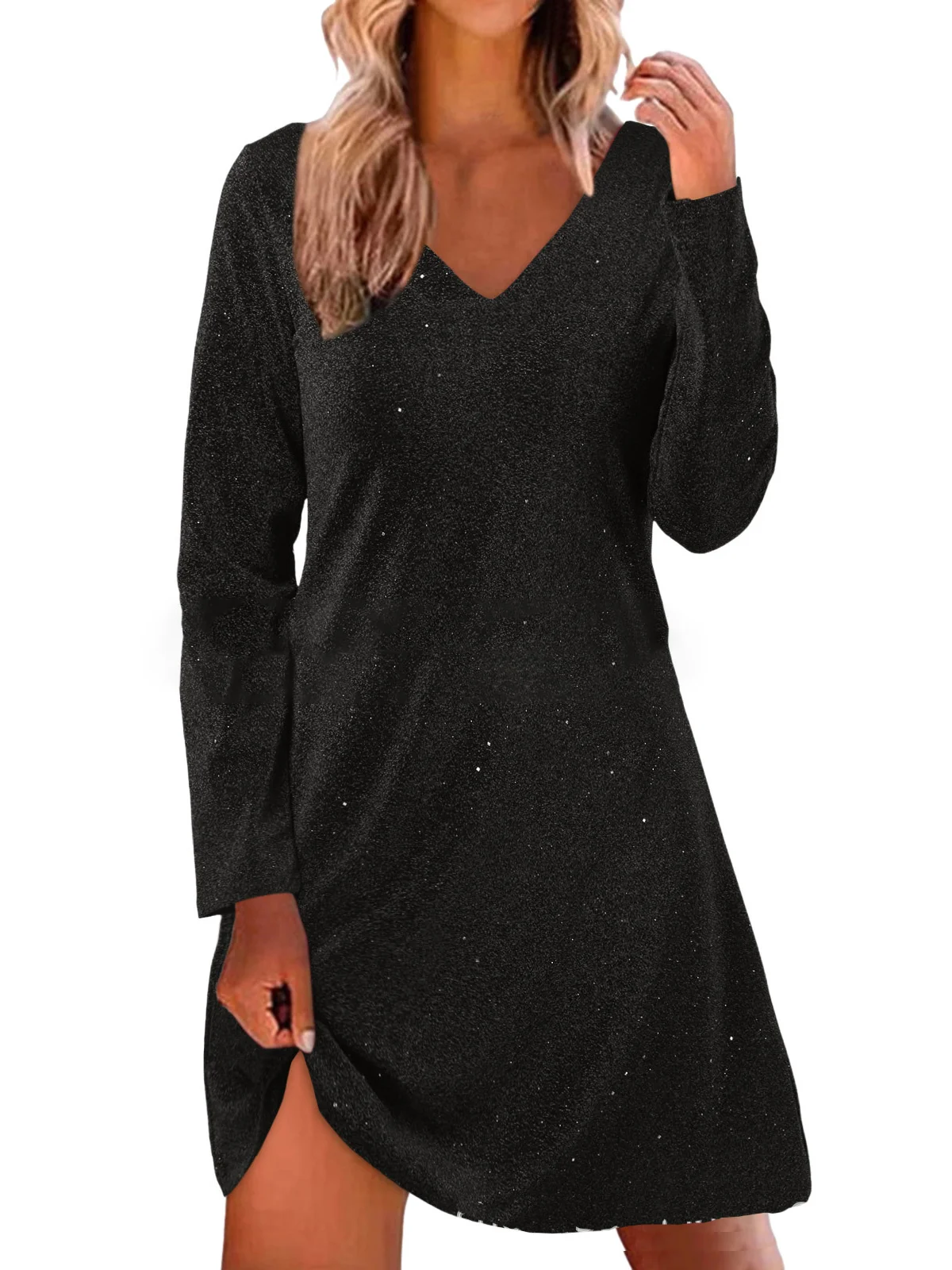 Women's Long Sleeve Spring/Fall Plain Jersey Dress V Neck Daily Going Out Casual Midi H-Line