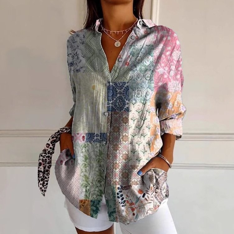 Women's Long Sleeve Shirt Spring/Fall Geometric Shirt Collar Daily Going Out Casual Top