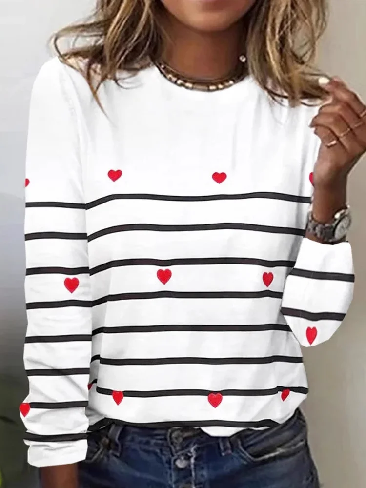 Women's Long Sleeve Tee T-shirt Spring/Fall Striped Jersey Crew Neck Daily Going Out Casual Top