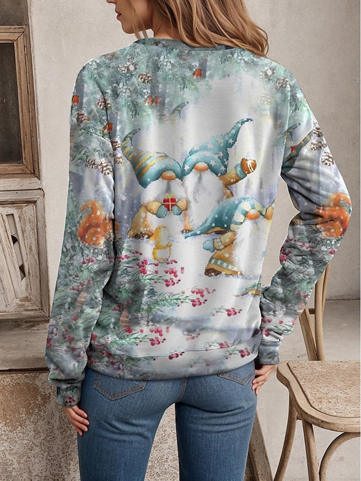 Women's Crew Neck Christmas Casual Spring/Fall Long Sleeve Sweatshirt