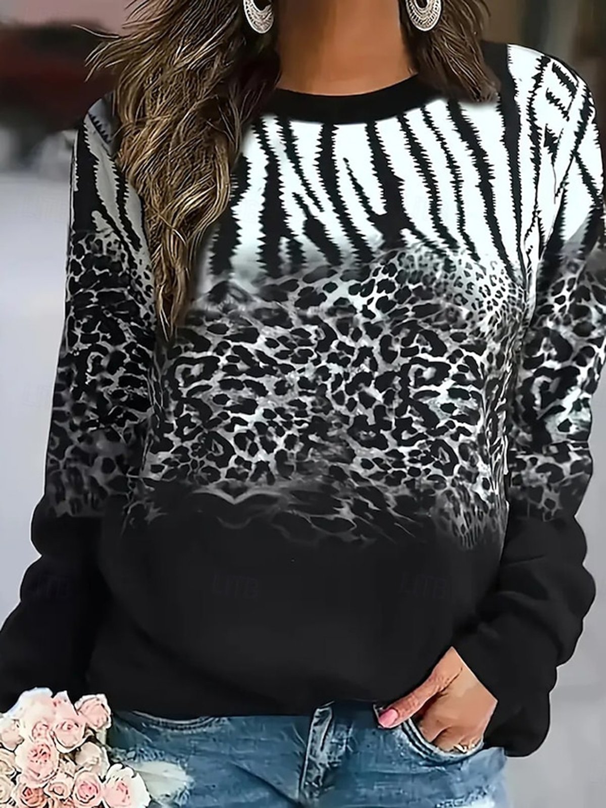 Women's Crew Neck Leopard Casual Spring/Fall Long Sleeve Sweatshirt