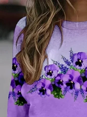 Women's Crew Neck Floral Casual Spring/Fall Long Sleeve Sweatshirt