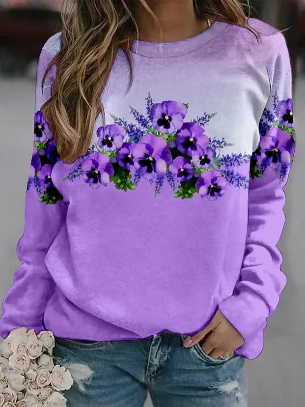 Women's Crew Neck Floral Casual Spring/Fall Long Sleeve Sweatshirt