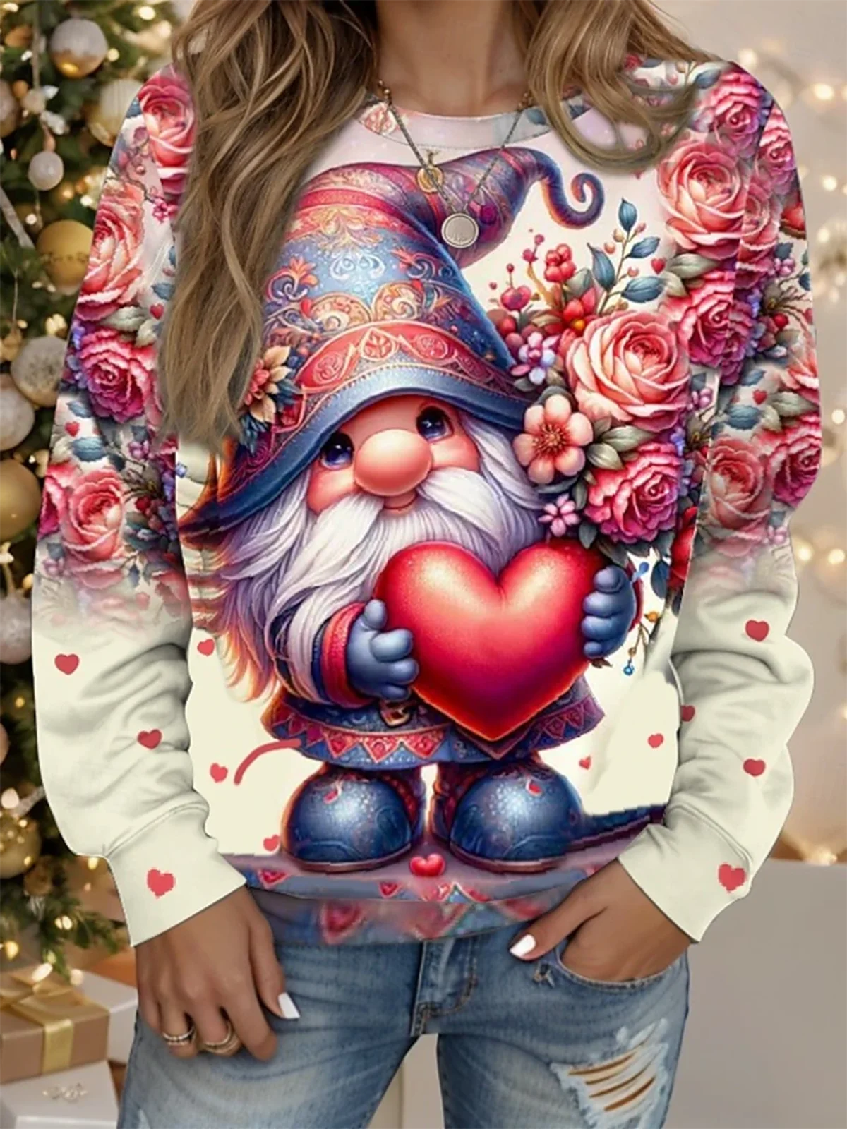 Women's Crew Neck Floral Casual Spring/Fall Long Sleeve Sweatshirt