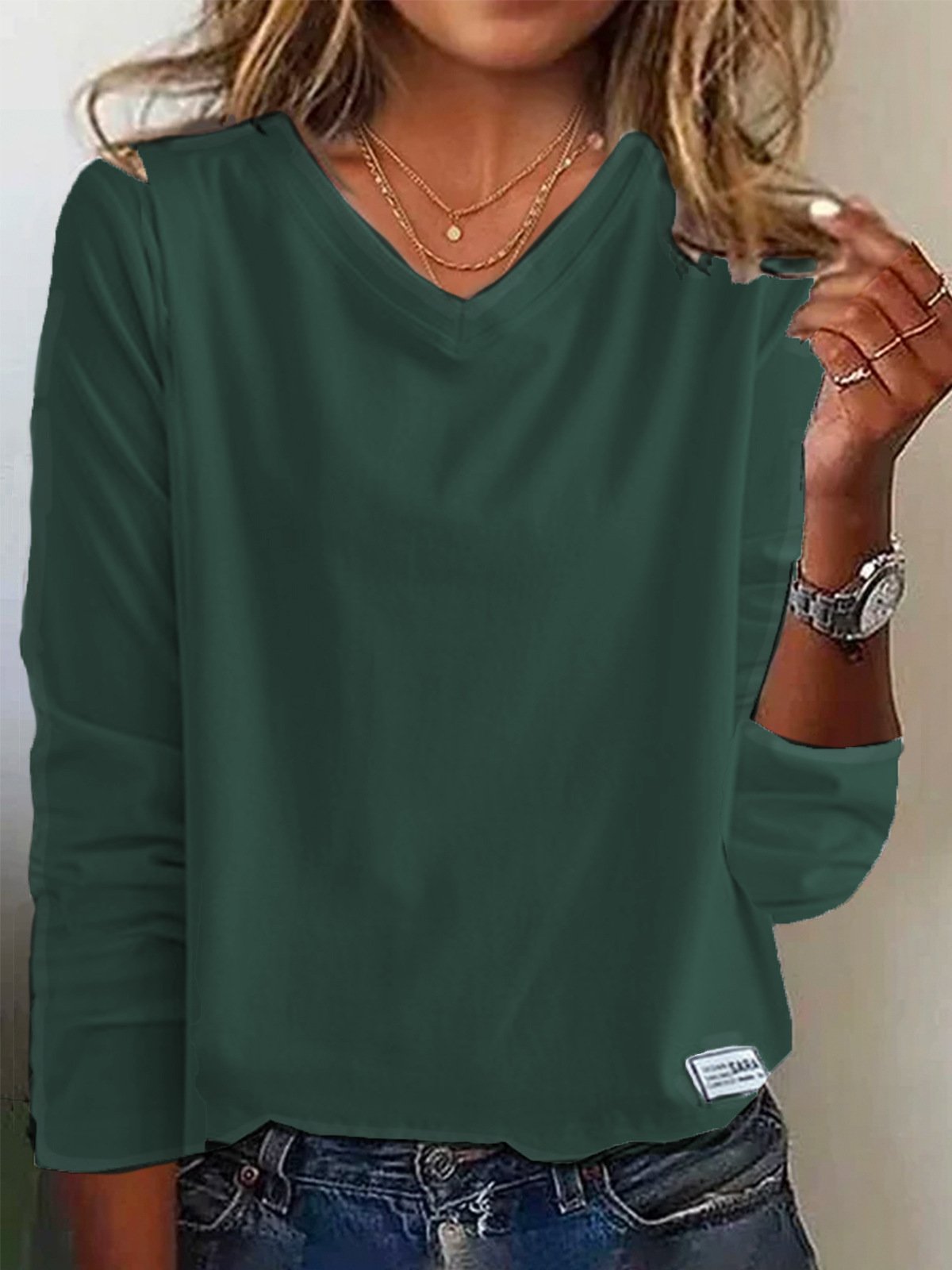 Women's Long Sleeve Tee T-shirt Spring/Fall Plain Jersey V Neck Daily Going Out Casual Top