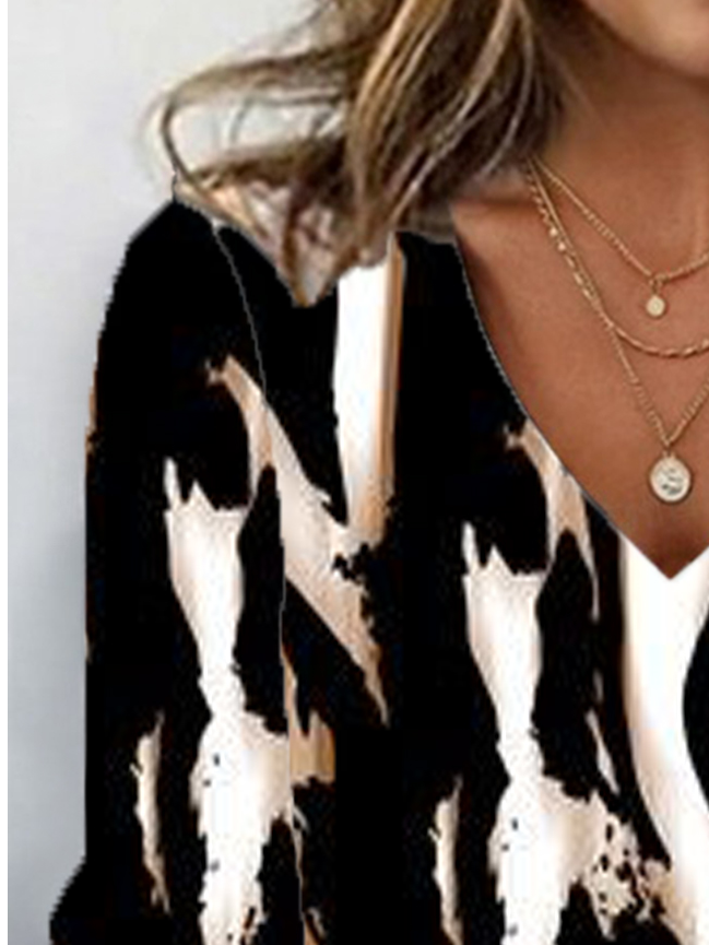 Women's Long Sleeve Tee T-shirt Spring/Fall Leopard Jersey V Neck Daily Going Out Casual Top