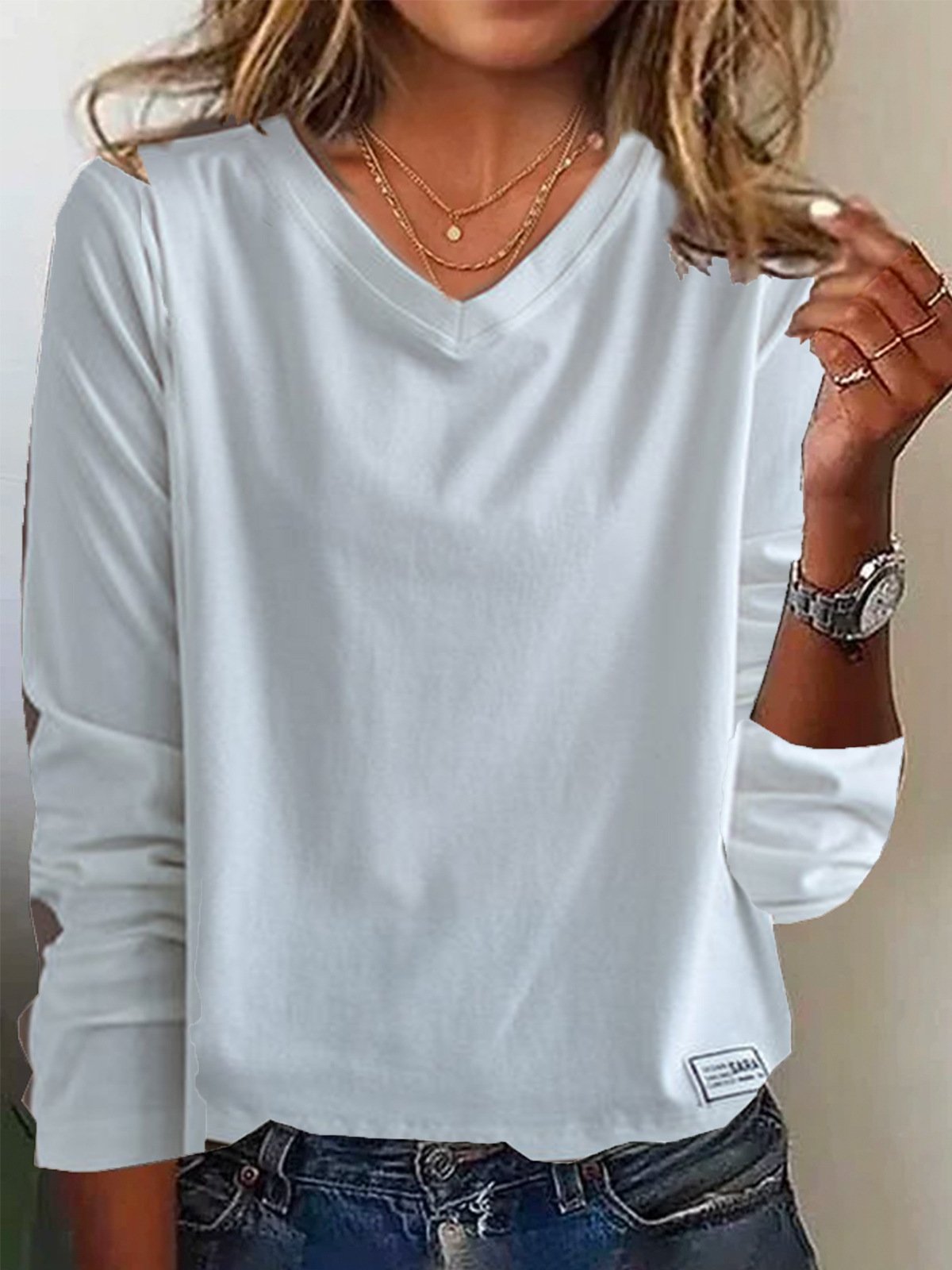 Women's Long Sleeve Tee T-shirt Spring/Fall Plain Jersey V Neck Daily Going Out Casual Top