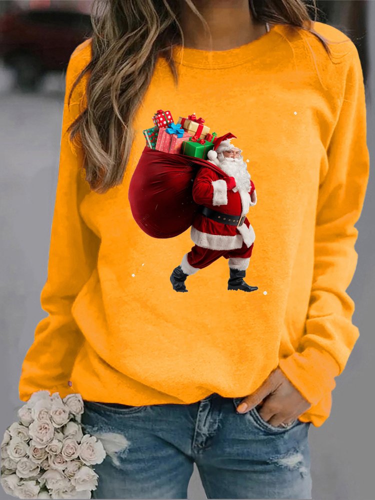 Women's Crew Neck Santa Claus Casual Spring/Fall Long Sleeve Sweatshirt