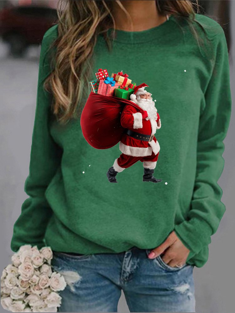 Women's Crew Neck Santa Claus Casual Spring/Fall Long Sleeve Sweatshirt