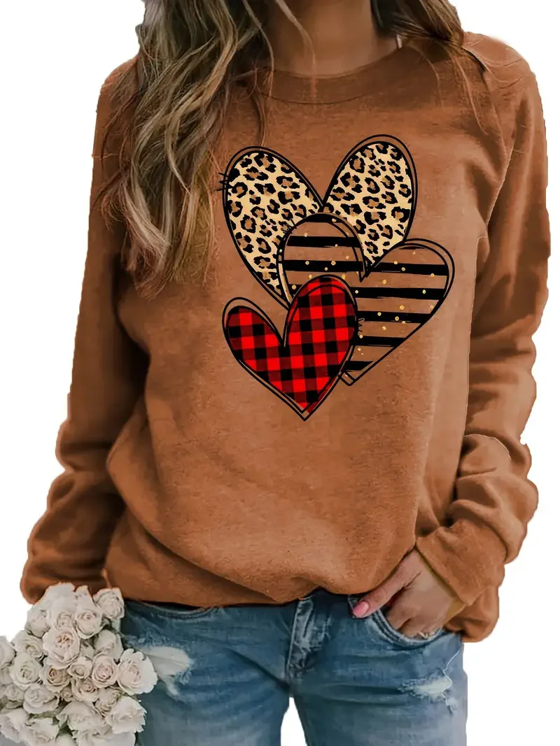 Women's Crew Neck Heart/Cordate Casual Spring/Fall Long Sleeve Sweatshirt