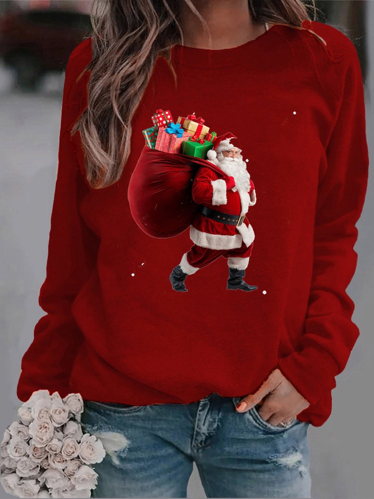 Women's Crew Neck Santa Claus Casual Spring/Fall Long Sleeve Sweatshirt