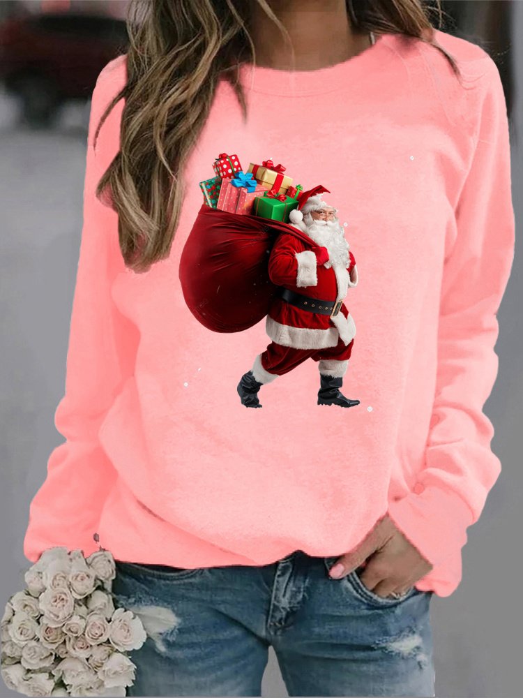 Women's Crew Neck Santa Claus Casual Spring/Fall Long Sleeve Sweatshirt