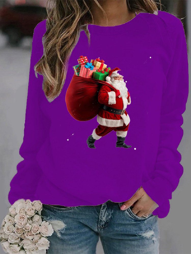 Women's Crew Neck Santa Claus Casual Spring/Fall Long Sleeve Sweatshirt