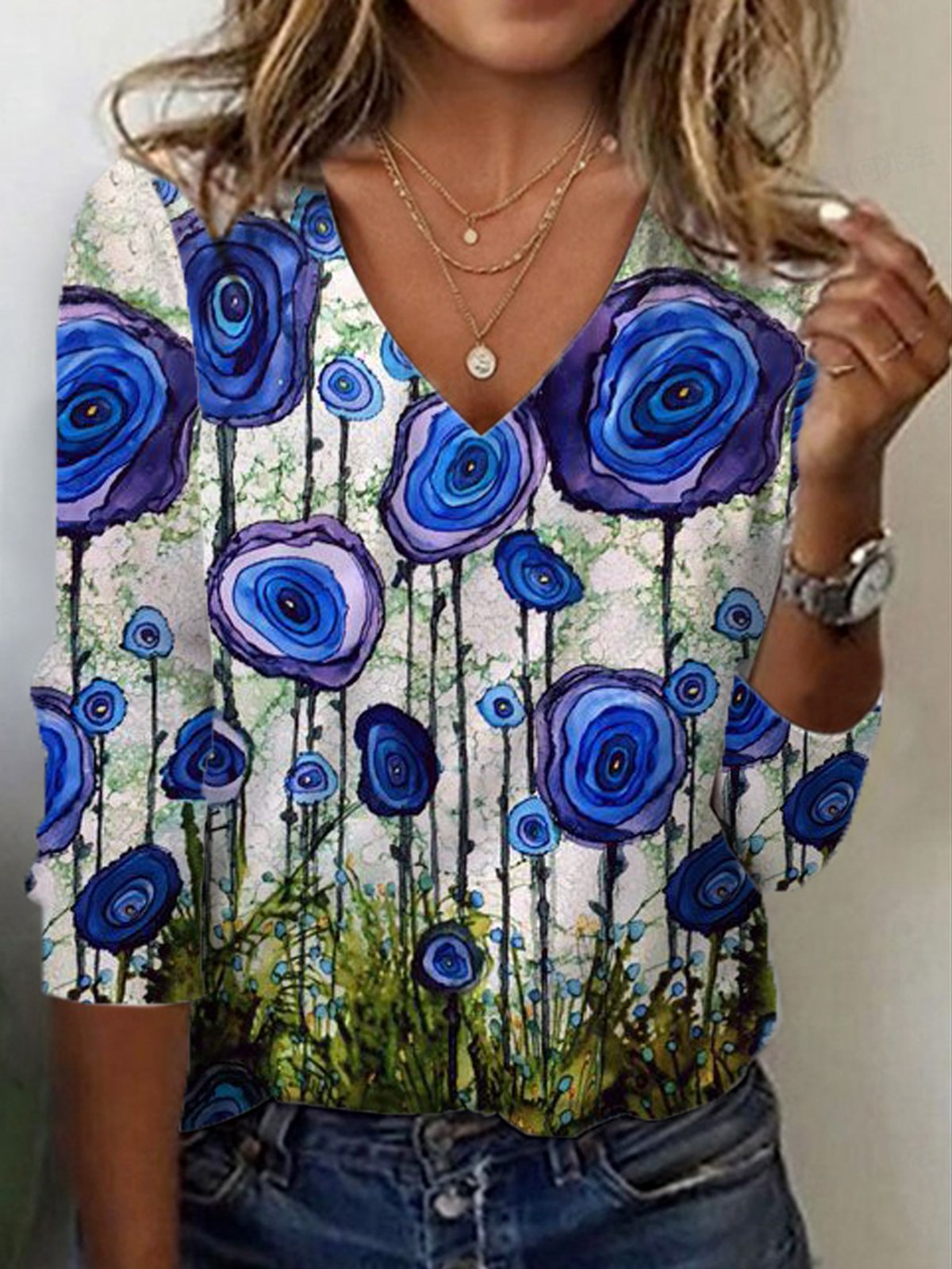 Women's Long Sleeve Tee T-shirt Spring/Fall Floral Jersey V Neck Daily Going Out Casual Top