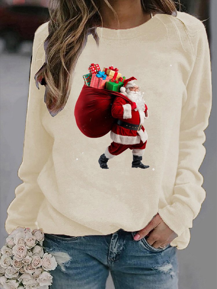 Women's Crew Neck Santa Claus Casual Spring/Fall Long Sleeve Sweatshirt