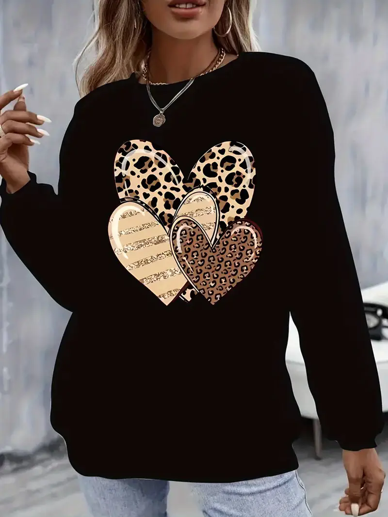 Women's Crew Neck Heart/Cordate Casual Spring/Fall Long Sleeve Sweatshirt