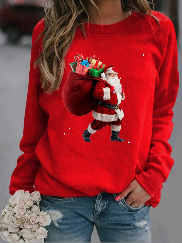 Women's Crew Neck Santa Claus Casual Spring/Fall Long Sleeve Sweatshirt