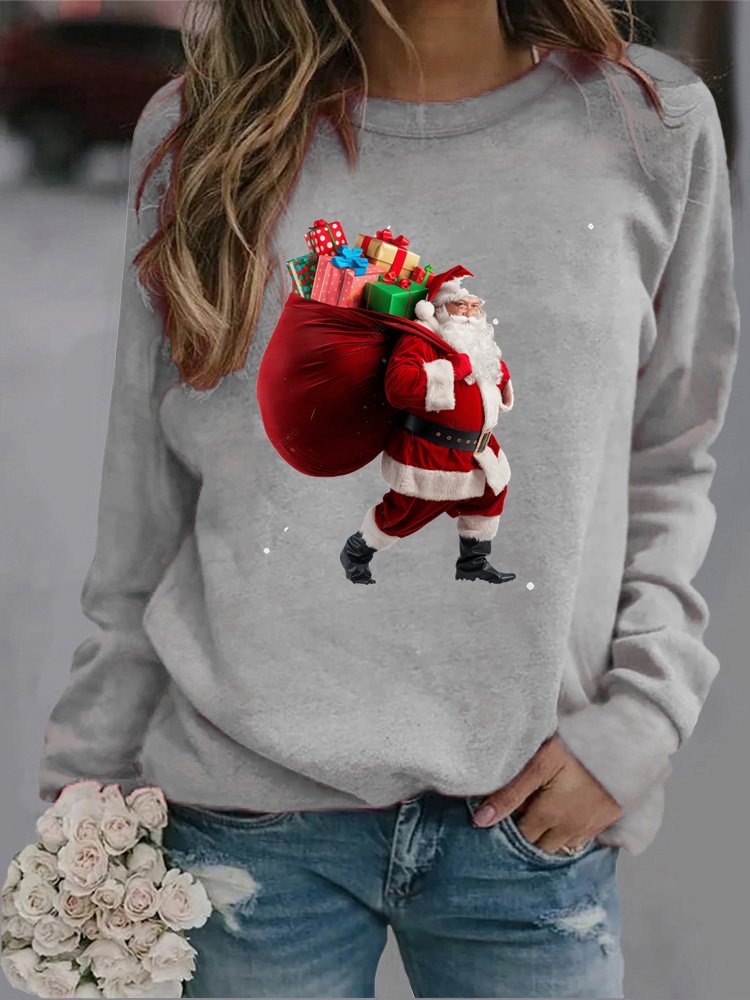 Women's Crew Neck Santa Claus Casual Spring/Fall Long Sleeve Sweatshirt