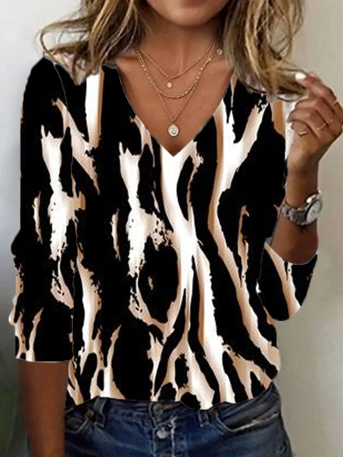 Women's Long Sleeve Tee T-shirt Spring/Fall Leopard Jersey V Neck Daily Going Out Casual Top