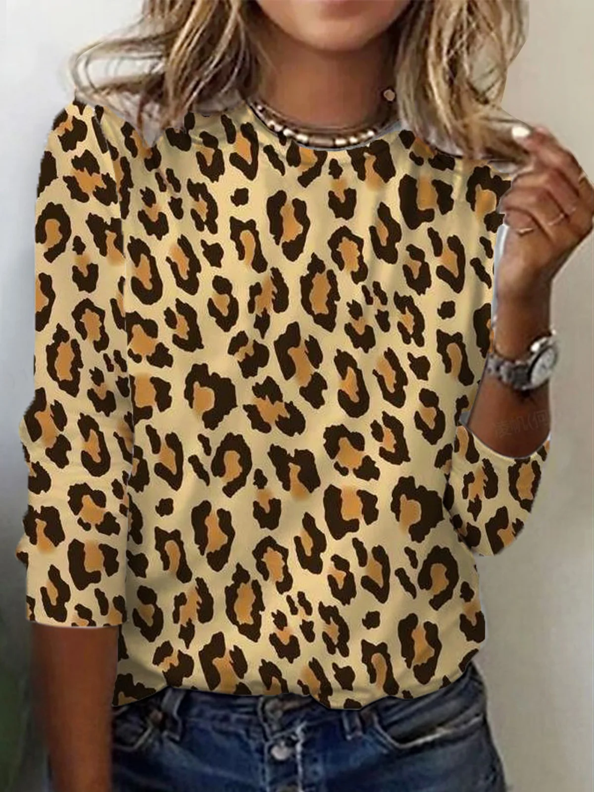 Women's Long Sleeve Tee T-shirt Spring/Fall Leopard Jersey Crew Neck Daily Going Out Casual Top