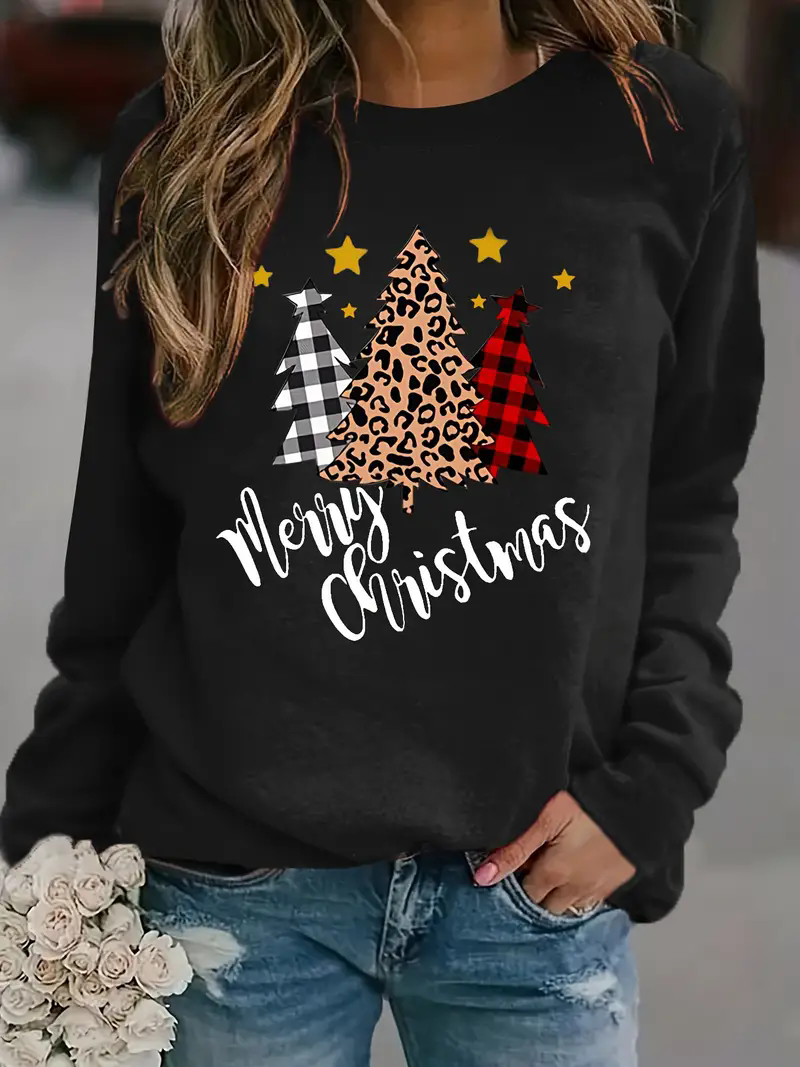 Women's Crew Neck Christmas Casual Spring/Fall Long Sleeve Sweatshirt