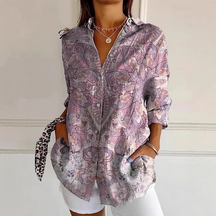 Women's Long Sleeve Shirt Spring/Fall Geometric Shirt Collar Daily Going Out Casual Top