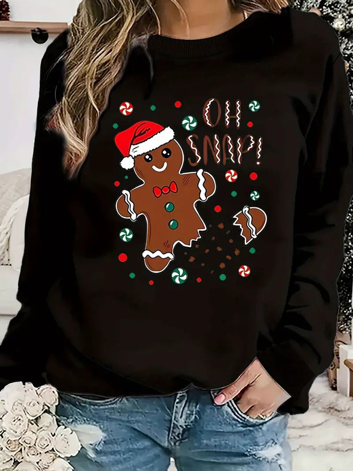 Women's Crew Neck Christmas Casual Spring/Fall Long Sleeve Sweatshirt