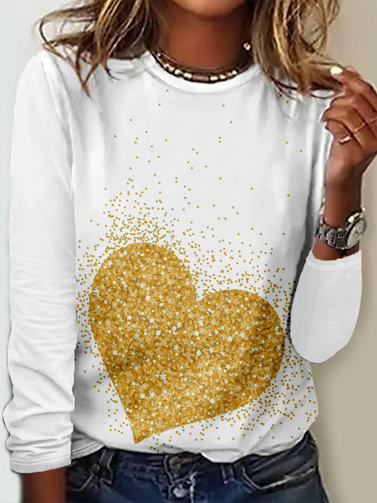 Women's Long Sleeve Tee T-shirt Spring/Fall Heart/Cordate Jersey Crew Neck Daily Going Out Casual Top