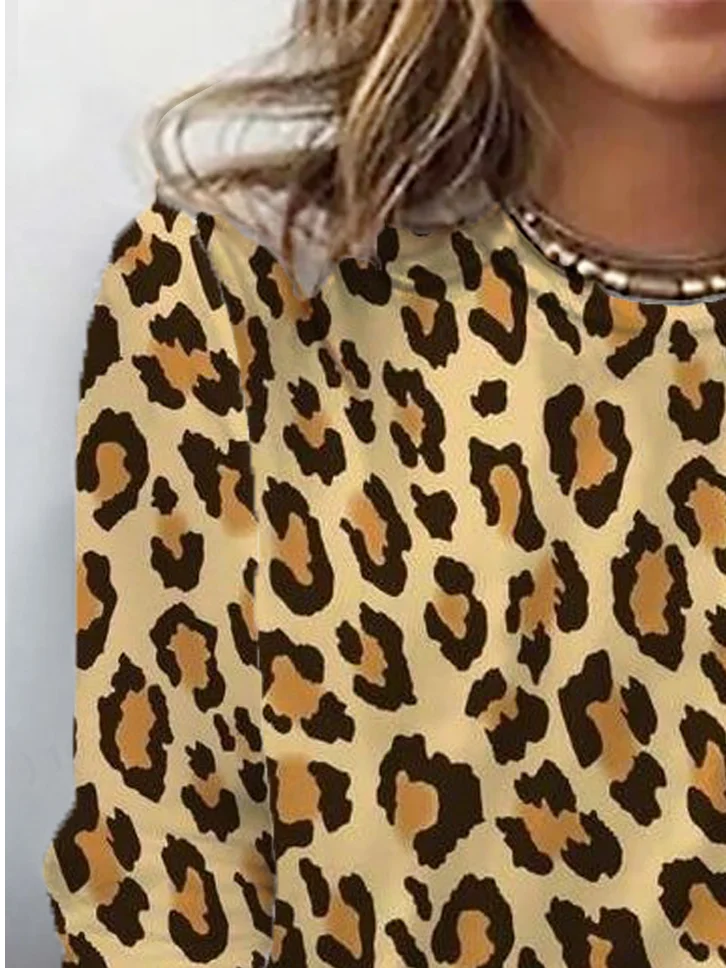 Women's Long Sleeve Tee T-shirt Spring/Fall Leopard Jersey Crew Neck Daily Going Out Casual Top