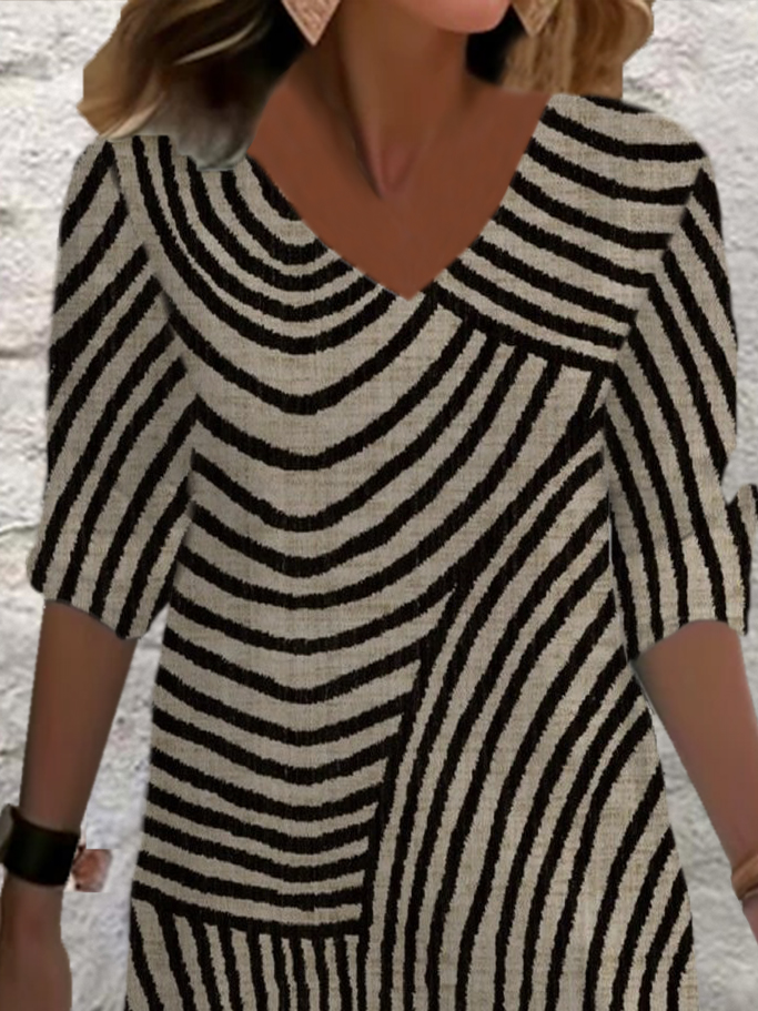 Women's Long Sleeve Summer Abstract Jersey Dress V Neck Daily Going Out Casual Midi A-Line TUNIC