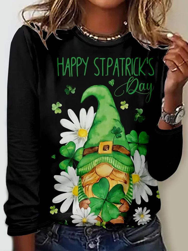 Women's Long Sleeve Tee T-shirt Spring/Fall Four-leaf Clover Jersey Crew Neck Daily Going Out Casual Top