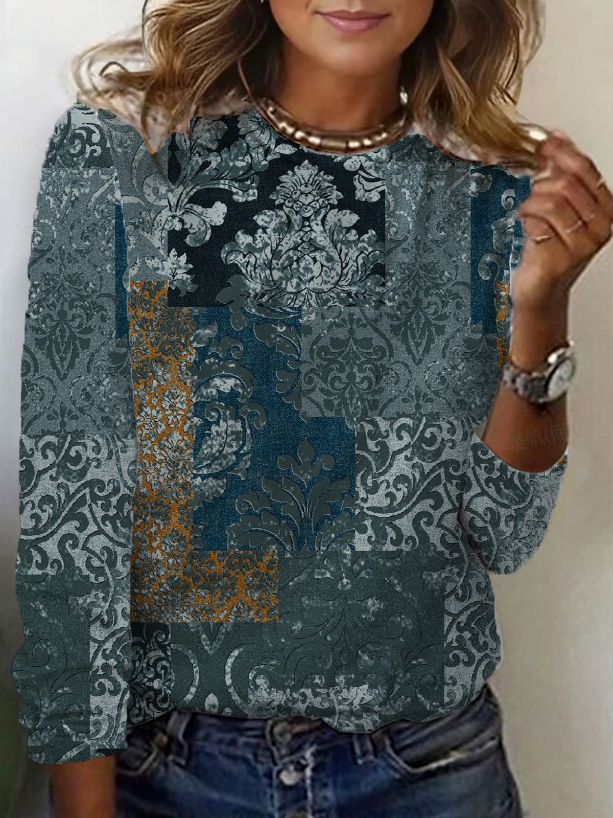 Women's Long Sleeve Tee T-shirt Spring/Fall Ethnic Jersey Crew Neck Daily Going Out Casual Top