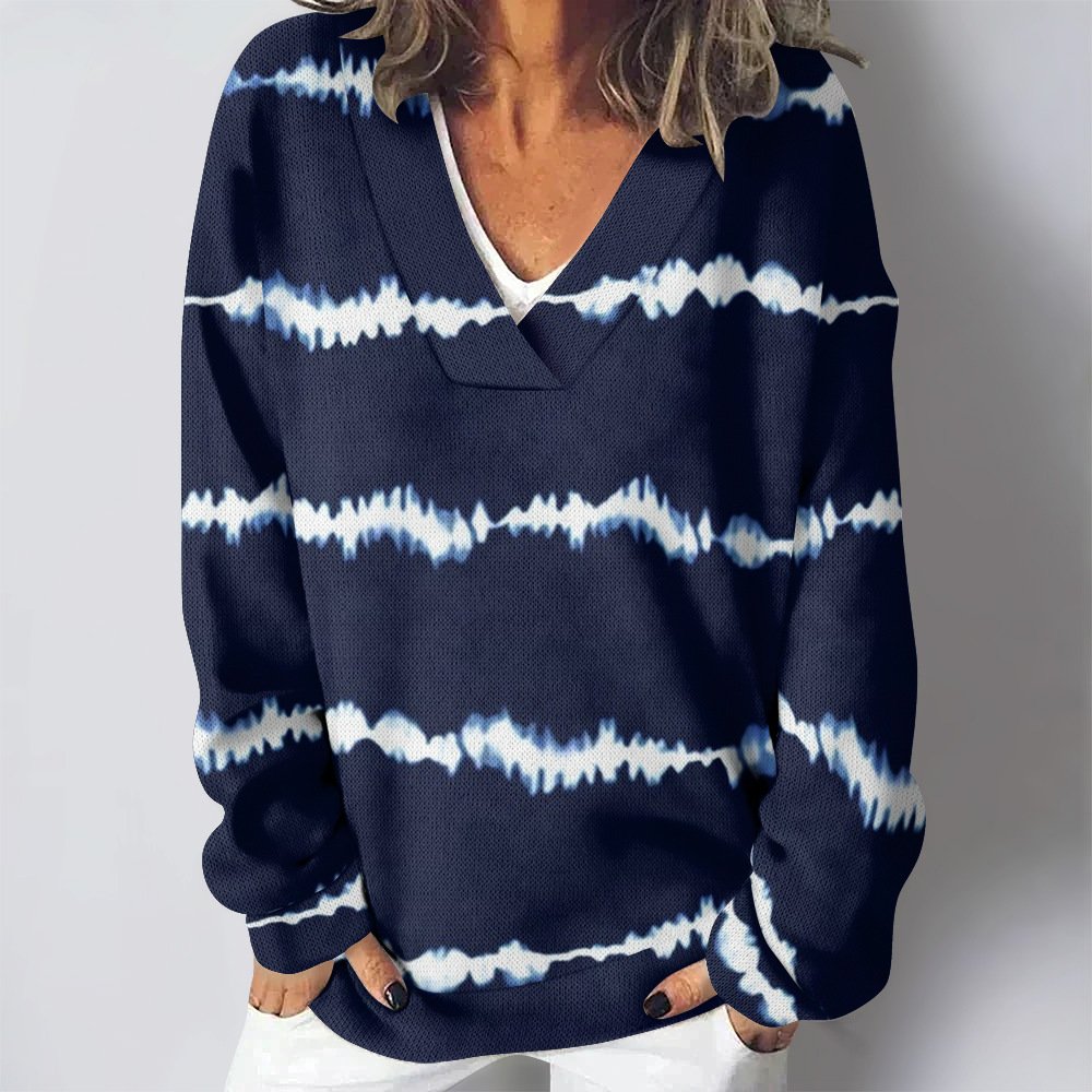 Women's V Neck Striped Vintage Spring/Fall Long Sleeve Sweatshirt