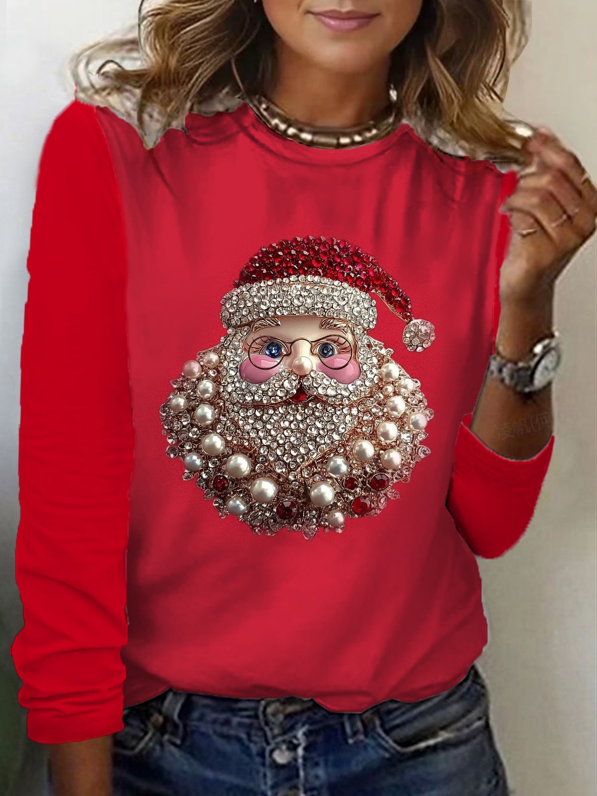 Women's Long Sleeve Tee T-shirt Spring/Fall Santa Claus Jersey Crew Neck Daily Going Out Casual Top