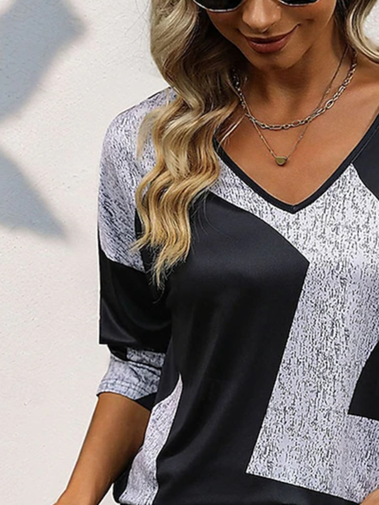 Women's Long Sleeve Tee T-shirt Spring/Fall Colorblock Jersey V Neck Daily Going Out Casual Top