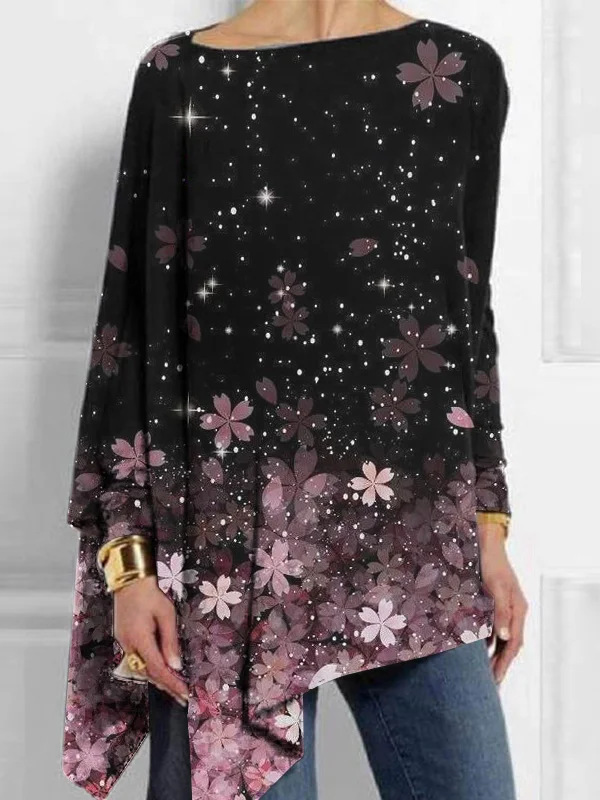 Women's Long Sleeve Blouse Spring/Fall Floral Jersey Crew Neck Daily Going Out Casual Top