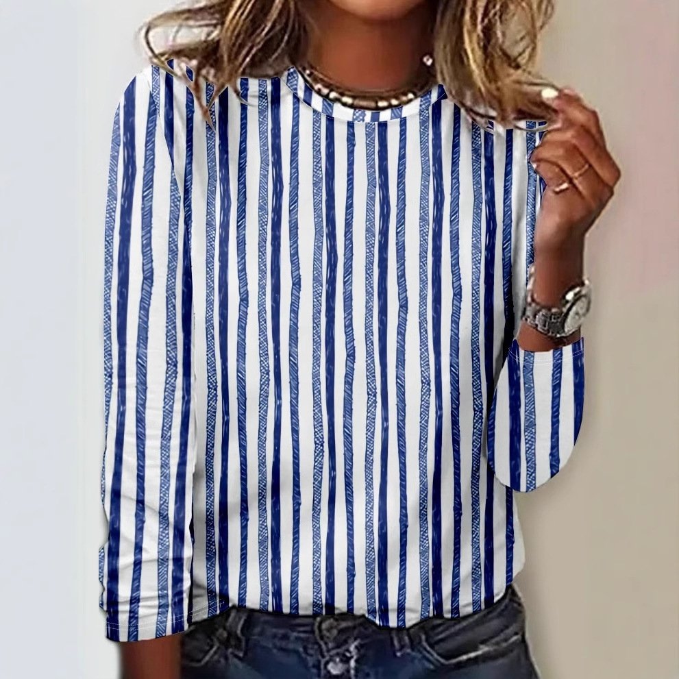 Women's Long Sleeve Tee T-shirt Spring/Fall Striped Jersey Crew Neck Daily Going Out Casual Top